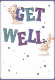Brimming with hope and playful warmth, this get well card is a testament to Maida Vale's tradition of heartfelt connections. Two lovable characters-a cuddly bear and an exuberant puppy-spring energetically from the card, joyfully holding the large, colour-drenched 'Get Well' letters. Indigo and teal hues in the bold text pop against a soft cream background, echoing the lively tones of nearby Formosa Street shopfronts. Twinkling blue and purple stars are scattered throughout the design, infusing the scene with the same cheerful magic one might feel during an afternoon at Paddington Recreation Ground. The illustrated fur of the bear and puppy looks invitingly soft, almost tangible, evoking the tactile delight of caressing a bouquet prepared by a local florist. More than just a card, this is a bundle of well-wishes crafted with care-a visual embrace, as comforting and sincere as the Maida Vale community itself, destined to brighten any bedside and speed along a loved one's recovery.